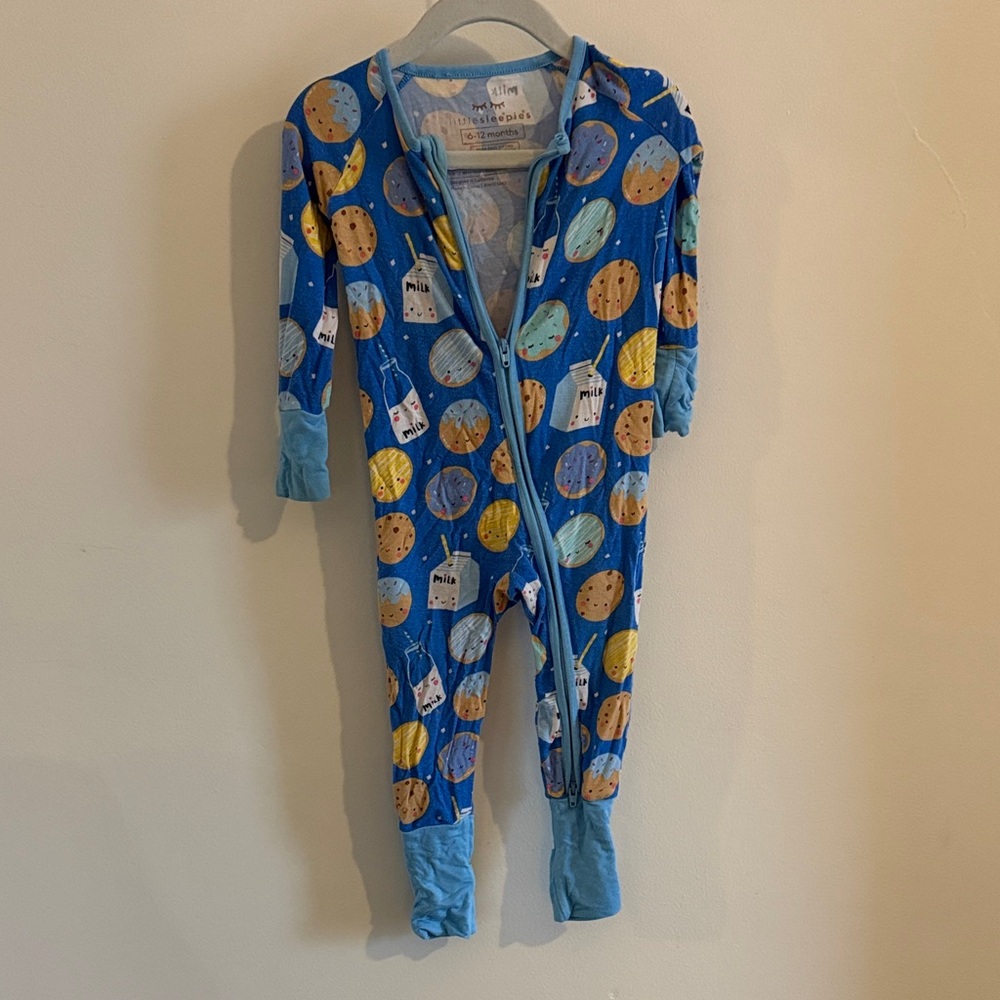 Little Sleepies Blue Cookie & Milk Zip-Front One-Piece
